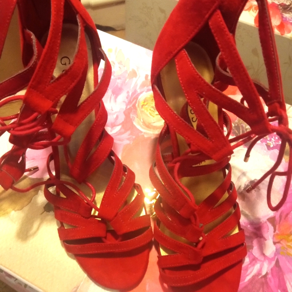 Red suede Guess heels